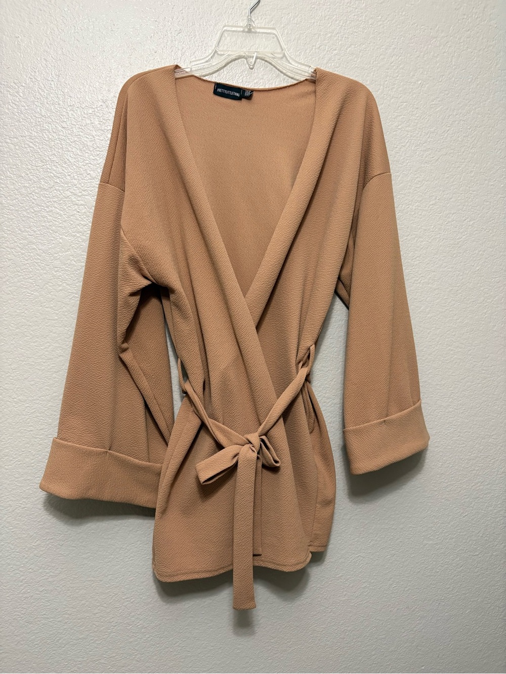 PrettyLittleThing Camel Wrap Robe with Tie Belt